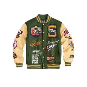 Reason x Dodge Scatpack Varsity Jacket Men XL Green Khaki Letterman Bomber